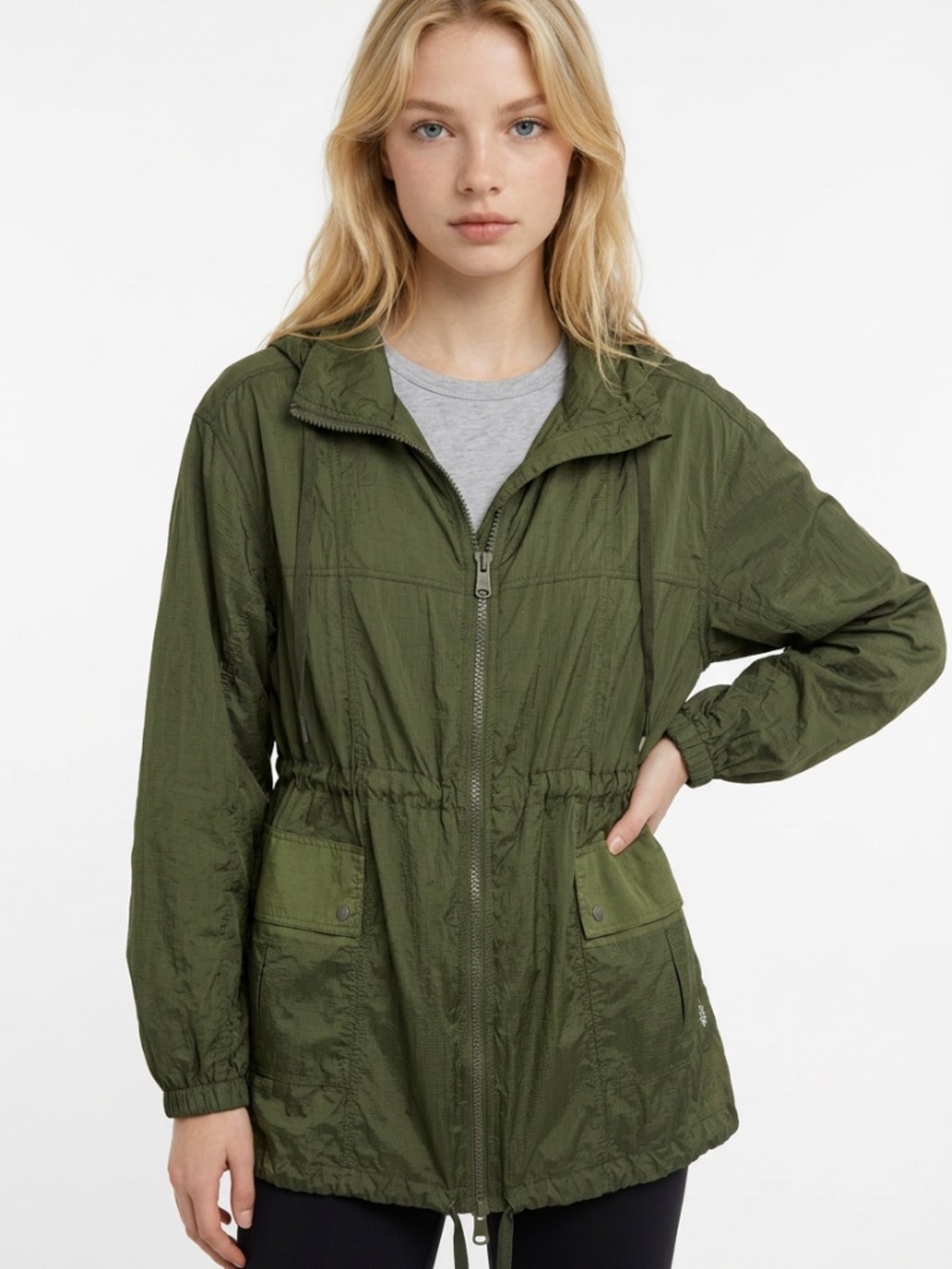 FREE PEOPLE MOVEMENT • Olive Utility Parka Jacket Hooded Ripstop Cargo Green